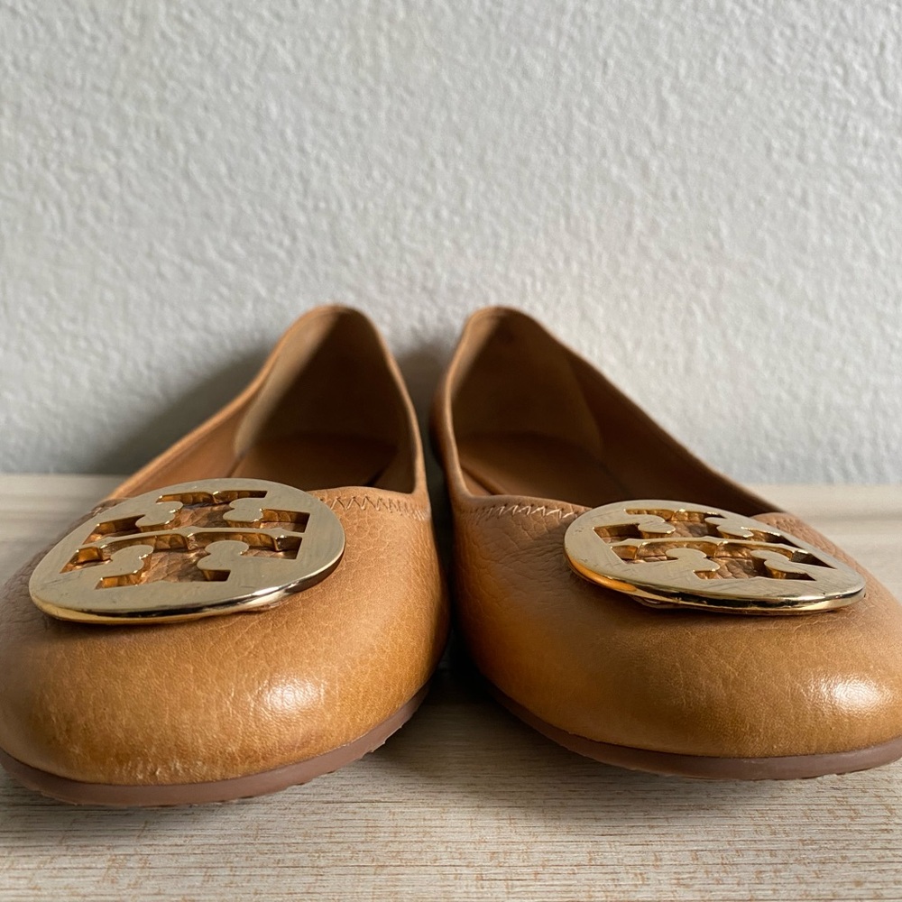Tory Burch Reva Ballet Flats Leather Royal Tan Size 12 - Picture 4 of 16